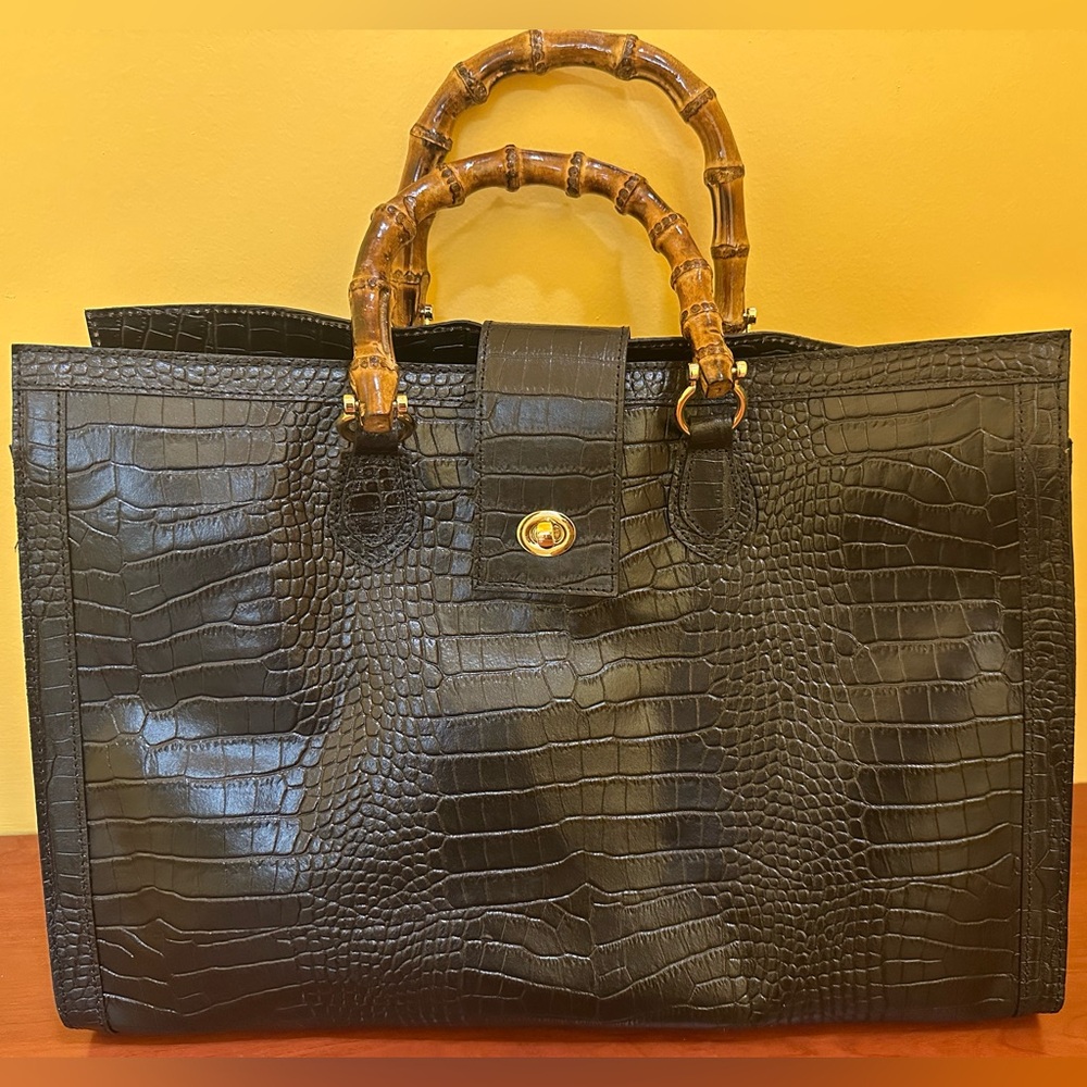 Elegant Black Croc Tote